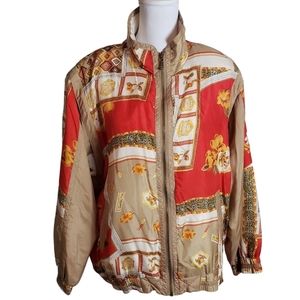 Vintage Mureli 100% Silk Floral Print Bomber Jacket Sz Medium Removable Sleeves